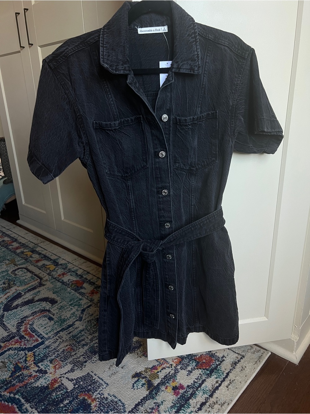Abercrombie & Fitch NWT Black Denim Belted Short Sleeve Shirt Dress Small